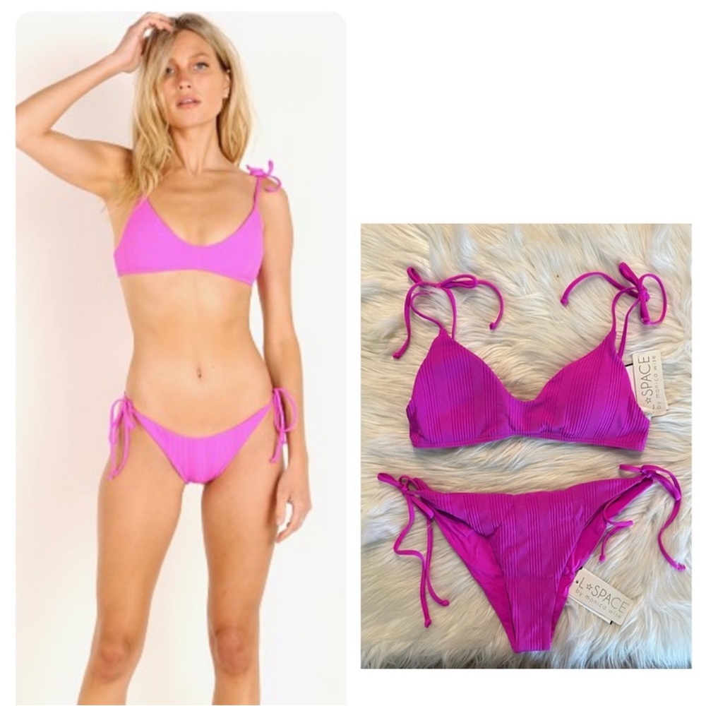 NWT L*SPACE Daisy Ribbed Bikini Top & Lily Bikini Bottom Size Large